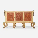 Mike Diaz, Umberto wingback sofa, c. 2020, leather, pine, silver leaf