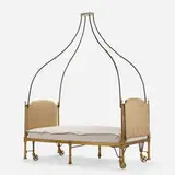 attribution Marie-Jean Desouches, Rare Empire Style Folding Campaign bed, c. 1805, gilt bronze, patinated steel, brass, upholstered wood