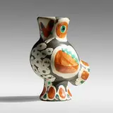 Chouette vase by Pablo Picasso, 1968, glazed white earthenware with engobe decoration and black patina, sold May 2021