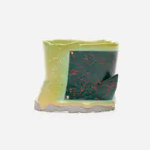 Johan Yama by Ron Nagle, 1978, hand-built earthenware with multi-fired glaze and China paint, sold May 2021