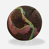 David Ellsworth, Mecta from the Solstice Series, 1991, American ash, hollow form, turned on a lathe, charred and painted, black, natural, coral, pink, turquoise, teal, yellow, with yellow-green accents