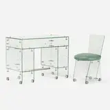 Rene-Andre Coulon, Desk and chair, c. 1940, glass, chrome-plated brass, vinyl