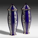 Ernst Wahliss, Serapis covered vases, pair, c. 1912, glazed and gilt porcelain