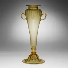 Soffiato vase by Murano, c. 1930, soffiato glass with applied handles, sold Feb 2025