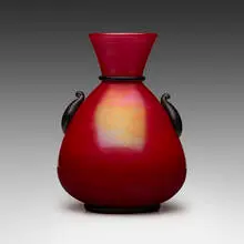 Murano, Incamiciato vase with applied metalliforme details, c. 1930, iridized glass with applied details