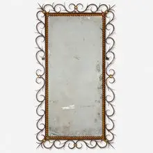 Gilbert Poillerat, Wall mirror, c. 1945, wrought iron with gilding, mirrored glass