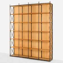 André Arbus and Gilbert Poillerat, Bookcase, c. 1955, patinated and gilt steel, oak