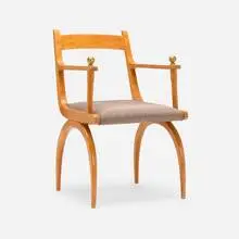 Maison Jansen, Armchair, c. 1950, beech, upholstery, brass