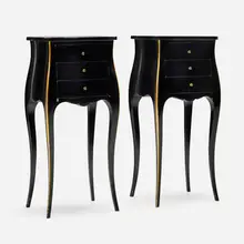 Maison Jansen, Nightstands, pair, c. 1960, lacquered wood, gold leaf over wood, brass