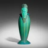 Rare and Monumental faun vase by Manette de Lyée de Belleau for Marcel Guillard, c. 1930, glazed stoneware, sold Jan 2025