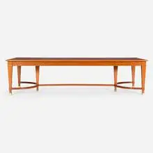 André Arbus, Library table, c. 1940, mahogany, embossed leather, brass