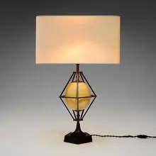 Gilbert Poillerat, Rare table lamp, c. 1955, patinated bronze, ostrich egg, composite, vinyl