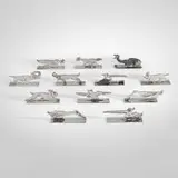 Paul Dehalle, Animalier figural knife rests, set of twelve, c. 1930, silver-plated metal