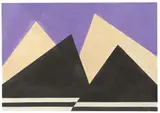 Hermann Glöckner, Schwarzweiße Aufgipfelung vor Violett, 1976, Tempera und Faltung auf Japan