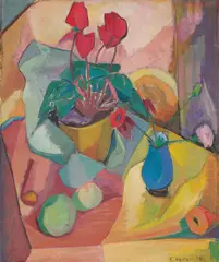 Else Hertzer, Stillleben mit Alpenveilchen, 1924, Öl auf Leinwand