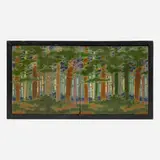 The Pines tiles, set of two by Addison LeBoutillier for Grueby Faience Company, c. 1906, glazed earthenware decorated in cuenca, sold May 2021