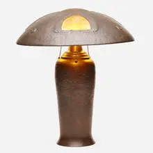 Bay Area, Large table lamp, hand-hammered and patinated copper, mica