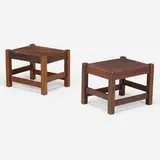 Gustav Stickley, Footstools model 300, set of two, 1907-12, oak, leather, patinated iron