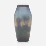Scenic Vellum vase by Edward Timothy Hurley, 1917, glazed earthenware, sold May 2021