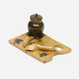 Novelty inkwell by George E. Ohr, c. 1900, glazed earthenware, sold May 2021
