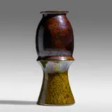 Rare and Large totemic vase by George E. Ohr, 1897-1900, glazed earthenware, sold May 2021