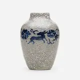 Rare vase with antelopes by Hugh C. Robertson for Chelsea Pottery U.S., 1891-95, crackle glazed stoneware, sold May 2021