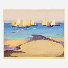 Tod Lindenmuth, The Fishing Fleet, linocut in colors