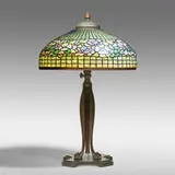 Dogwood Band table lamp by Tiffany Studios, c. 1910, leaded glass, patinated bronze, sold May 2021