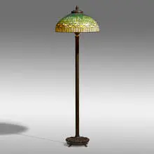 Tiffany Studios, Vine Border floor lamp, c. 1910, leaded glass, patinated bronze