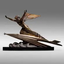 Frédéric Focht, L'Aviation, c. 1925, patinated bronze, marble