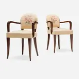 Dominique, Armchairs, pair, c. 1935, walnut, upholstery