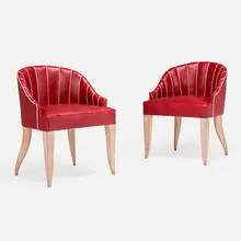 René Prou, Armchairs, pair, c. 1937, vinyl upholstery, cerused oak, cording, brass tacks