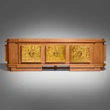 André Arbus, Rare and Important buffet, 1939, cerused oak, gilt bronze, gold leaf over wood