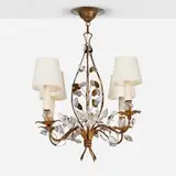 Maison Baguès, Chandelier, c. 1955, gilt steel, cut glass, paper shades