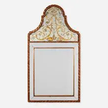 Robert Pansart, Wall mirror, c. 1950, reverse-painted and mirrored glass, carved and gilt wood