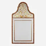 Robert Pansart, Wall mirror, c. 1950, reverse-painted and mirrored glass, carved and gilt wood