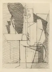 Louis Marcoussis, Personnage accoudé à un guéridon, 1921, Bleistift auf Papier, auf Papier aufgezogen