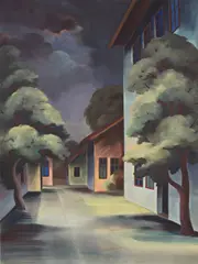Christian Arnold, Weg mit Häusern. Vor 1945, Tempera auf Papier