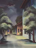 Christian Arnold, Weg mit Häusern. Vor 1945, Tempera auf Papier