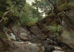 Waldschlucht by Valentin Ruths, Um 1874, Öl auf Karton, auf Holz aufgezogen, sold May 2014