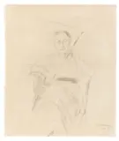 Max Liebermann, Sitzende Dame mit Schirm (Margarete Oppenheim), 1917, Kohle und Farbstift in Blau auf Papier