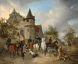 Karl Friedrich Schulz, Aufbruch zur Jagd, 1833, Öl auf Leinwand