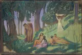 Waldidyll mit Knaben und Mädchen by Ludwig von Hofmann, Pastell auf braunem Papier, sold Nov 2008