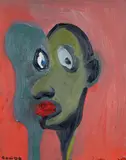 George Condo, Red Portrait, 1983, Öl auf Leinwand, auf Karton aufgezogen