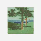 The Pines tile by Addison LeBoutillier for Grueby Faience Company, c. 1906, glazed earthenware decorated in cuenca, sold May 2021