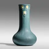 Exceptional and Tall vase with irises by Ruth Erickson for Grueby Faience Company, c. 1905, glazed earthenware, sold May 2021