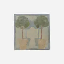 Trivet tile with trees by Marblehead Pottery, 1908-20, glazed earthenware, sold May 2021