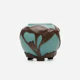 Rare and Early vase by Artus Van Briggle for Van Briggle Pottery, 1904, glazed earthenware, patinated metal, sold May 2021