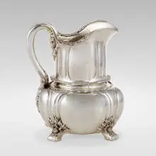 Chrysanthemum pitcher by Tiffany & Co., 1902-1907, sterling silver, sold May 2021