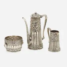 Three-piece demitasse set by Tiffany & Co., sterling silver, sold May 2021